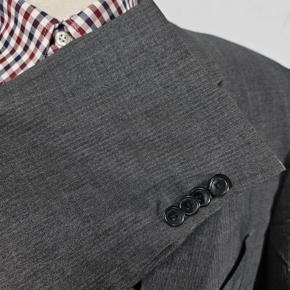 Kenneth Cole Men's Sport Coat Blazer Two Button‎ Gray Herringbone Wool Slim 50L